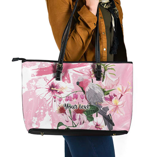 Personalised Australia Day Leather Tote Bag Pink Parrot Bird Opal Art - Aussie Hoodie