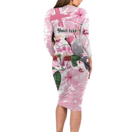 Personalised Australia Day Long Sleeve Bodycon Dress Pink Parrot Bird Opal Art - Aussie Hoodie