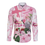 Personalised Australia Day Long Sleeve Button Shirt Pink Parrot Bird Opal Art - Aussie Hoodie