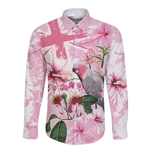 Personalised Australia Day Long Sleeve Button Shirt Pink Parrot Bird Opal Art - Aussie Hoodie