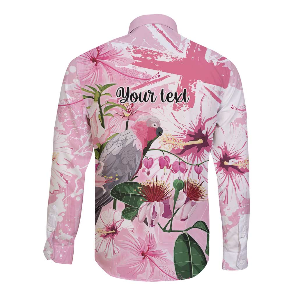 Personalised Australia Day Long Sleeve Button Shirt Pink Parrot Bird Opal Art - Aussie Hoodie
