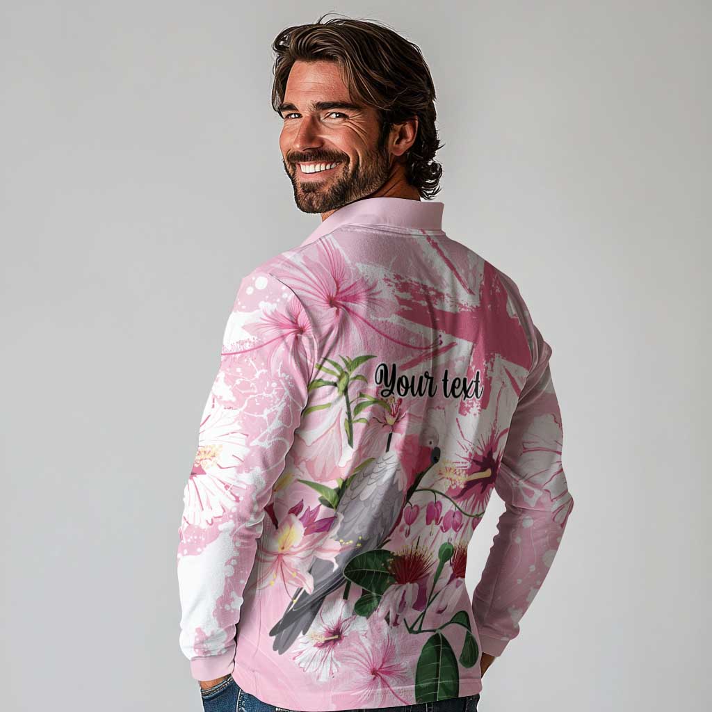 Personalised Australia Day Long Sleeve Polo Shirt Pink Parrot Bird Opal Art - Aussie Hoodie