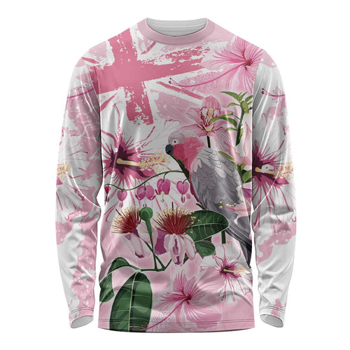 Personalised Australia Day Long Sleeve Shirt Pink Parrot Bird Opal Art - Aussie Hoodie