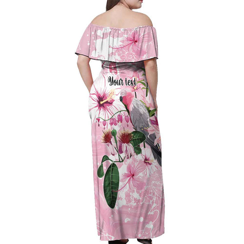 Personalised Australia Day Off Shoulder Maxi Dress Pink Parrot Bird Opal Art - Aussie Hoodie