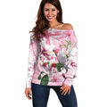 Personalised Australia Day Off Shoulder Sweater Pink Parrot Bird Opal Art - Aussie Hoodie
