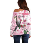 Personalised Australia Day Off Shoulder Sweater Pink Parrot Bird Opal Art - Aussie Hoodie