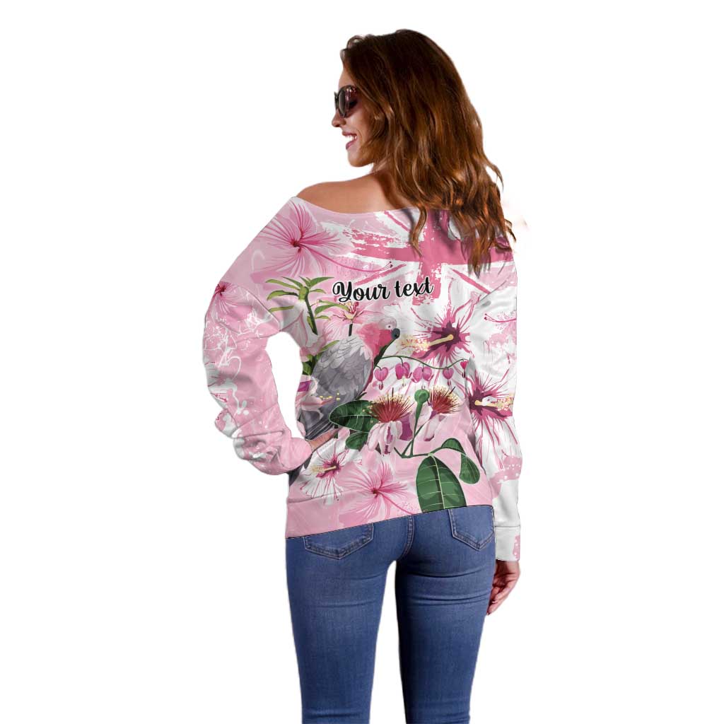 Personalised Australia Day Off Shoulder Sweater Pink Parrot Bird Opal Art - Aussie Hoodie