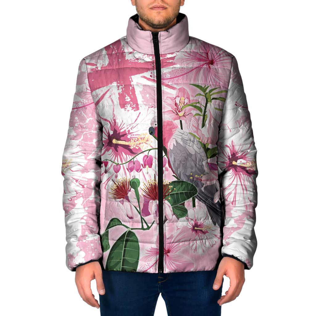 Personalised Australia Day Padded Jacket Pink Parrot Bird Opal Art - Aussie Hoodie