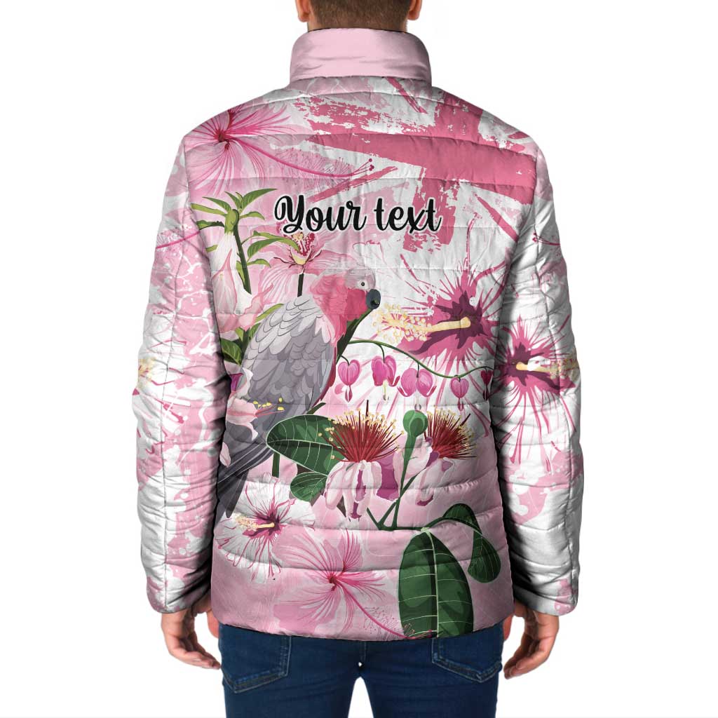 Personalised Australia Day Padded Jacket Pink Parrot Bird Opal Art - Aussie Hoodie