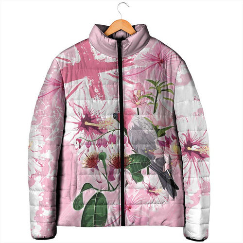 Personalised Australia Day Padded Jacket Pink Parrot Bird Opal Art - Aussie Hoodie