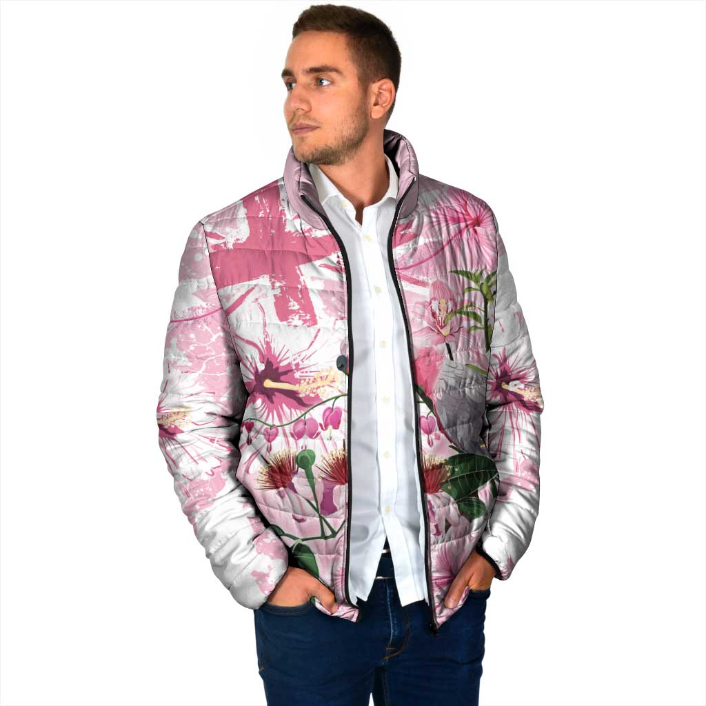 Personalised Australia Day Padded Jacket Pink Parrot Bird Opal Art - Aussie Hoodie