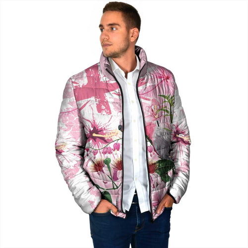 Personalised Australia Day Padded Jacket Pink Parrot Bird Opal Art - Aussie Hoodie