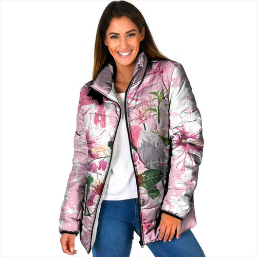 Personalised Australia Day Padded Jacket Pink Parrot Bird Opal Art - Aussie Hoodie