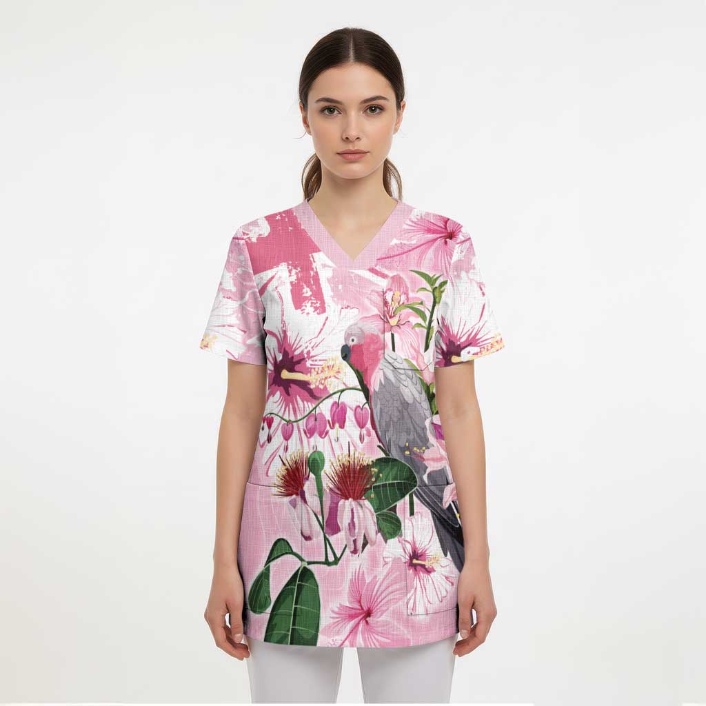 Personalised Australia Day Scrub Top Pink Parrot Bird Opal Art - Aussie Hoodie