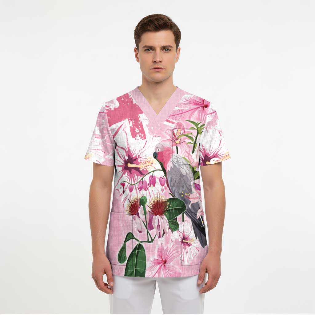 Personalised Australia Day Scrub Top Pink Parrot Bird Opal Art - Aussie Hoodie