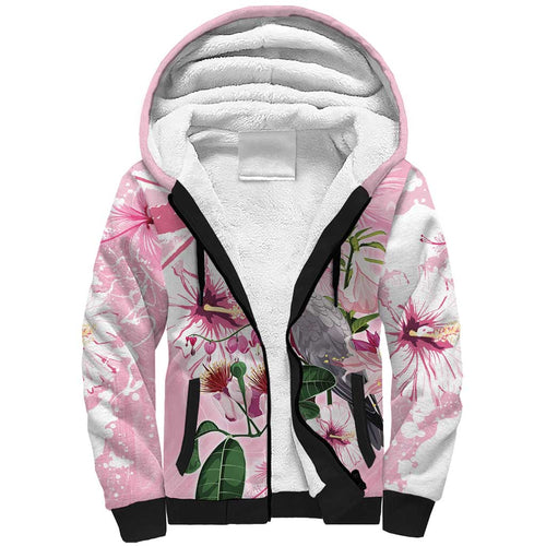 Personalised Australia Day Sherpa Hoodie Pink Parrot Bird Opal Art - Aussie Hoodie
