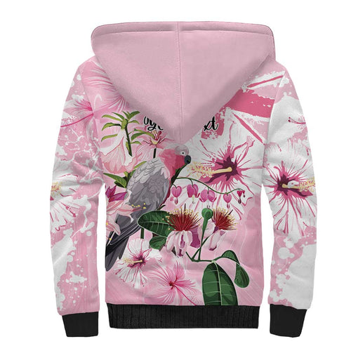 Personalised Australia Day Sherpa Hoodie Pink Parrot Bird Opal Art - Aussie Hoodie