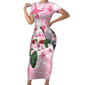 Personalised Australia Day Short Sleeve Bodycon Dress Pink Parrot Bird Opal Art - Aussie Hoodie