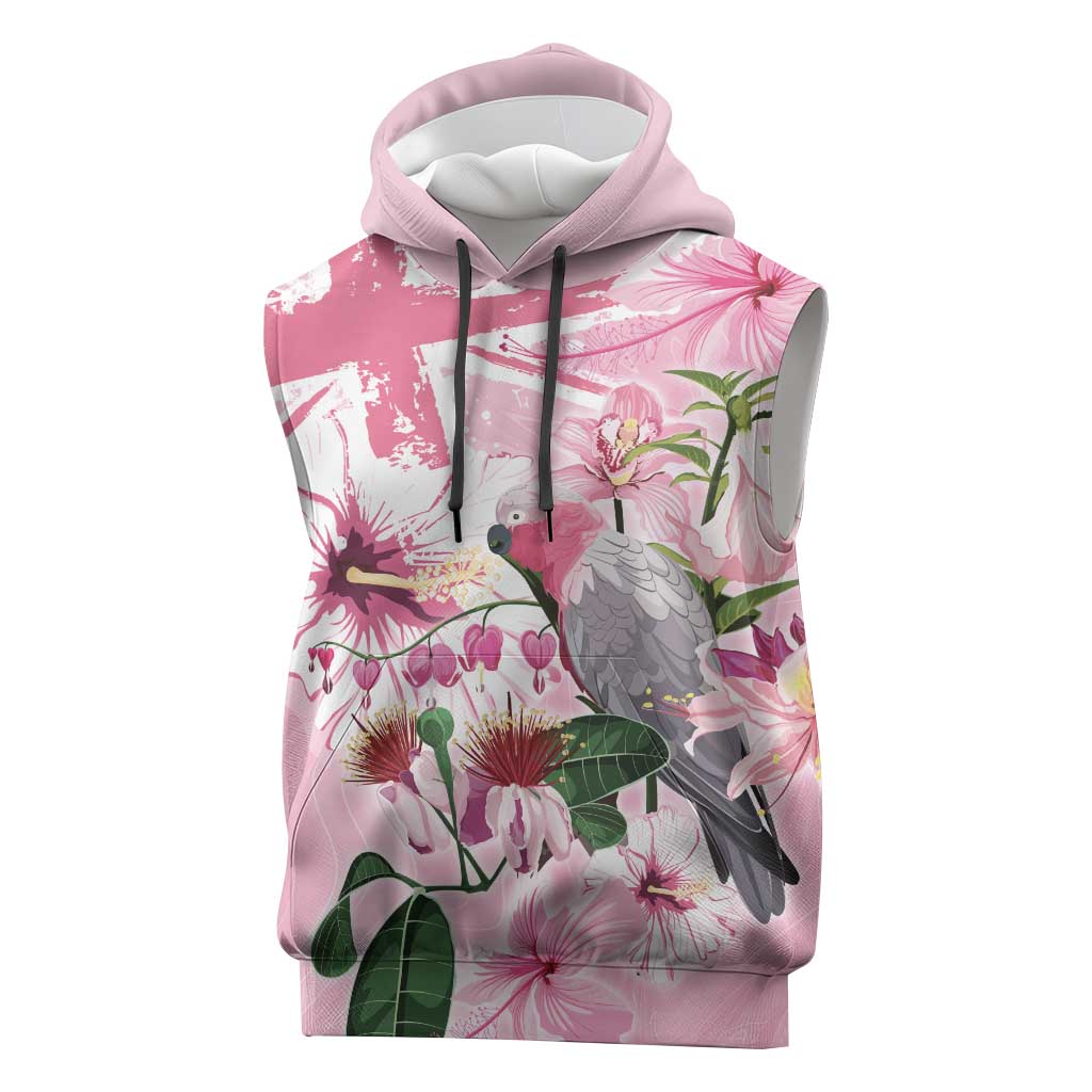 Personalised Australia Day Sleeveless Hoodie Pink Parrot Bird Opal Art - Aussie Hoodie