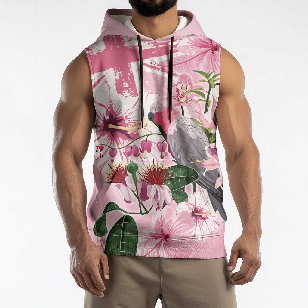 Personalised Australia Day Sleeveless Hoodie Pink Parrot Bird Opal Art - Aussie Hoodie