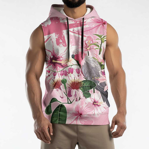 Personalised Australia Day Sleeveless Hoodie Pink Parrot Bird Opal Art - Aussie Hoodie