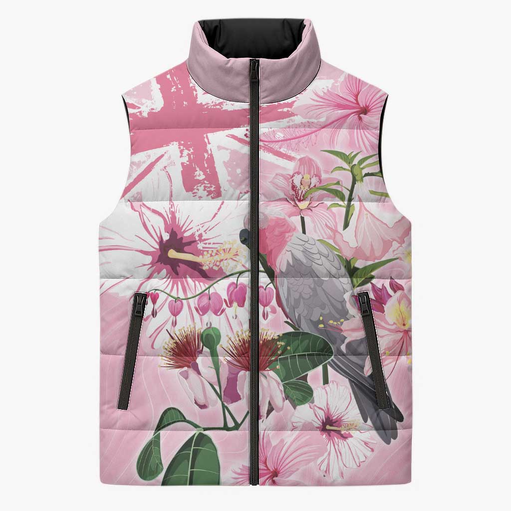 Personalised Australia Day Sleeveless Puffer Jacket Pink Parrot Bird Opal Art - Aussie Hoodie