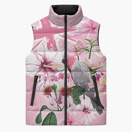 Personalised Australia Day Sleeveless Puffer Jacket Pink Parrot Bird Opal Art - Aussie Hoodie