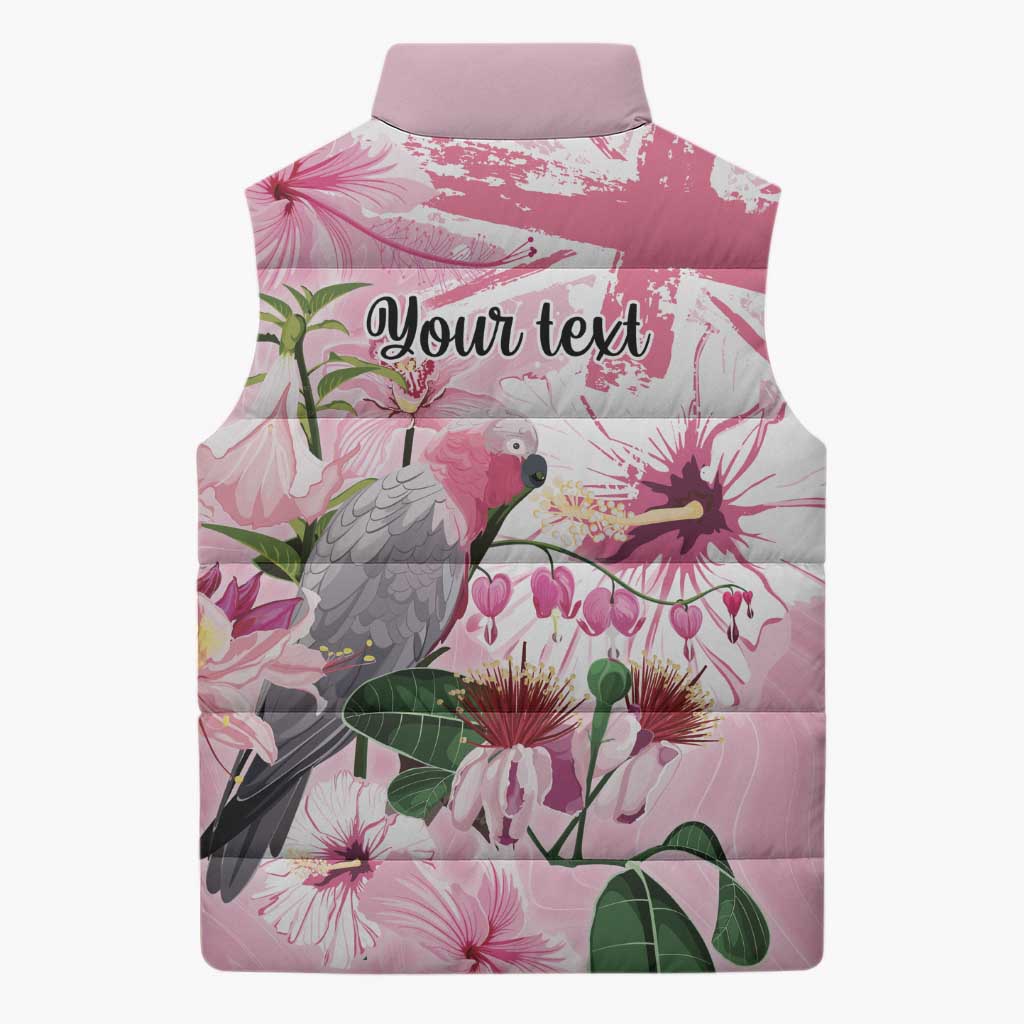 Personalised Australia Day Sleeveless Puffer Jacket Pink Parrot Bird Opal Art - Aussie Hoodie