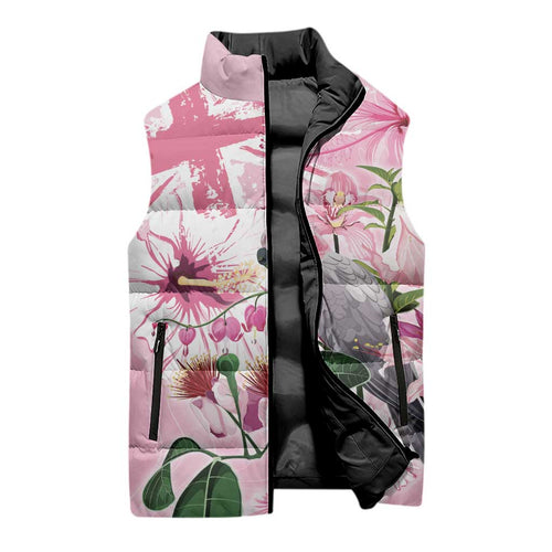 Personalised Australia Day Sleeveless Puffer Jacket Pink Parrot Bird Opal Art - Aussie Hoodie
