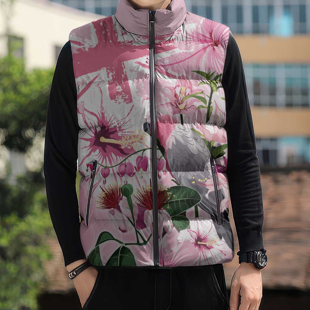Personalised Australia Day Sleeveless Puffer Jacket Pink Parrot Bird Opal Art - Aussie Hoodie