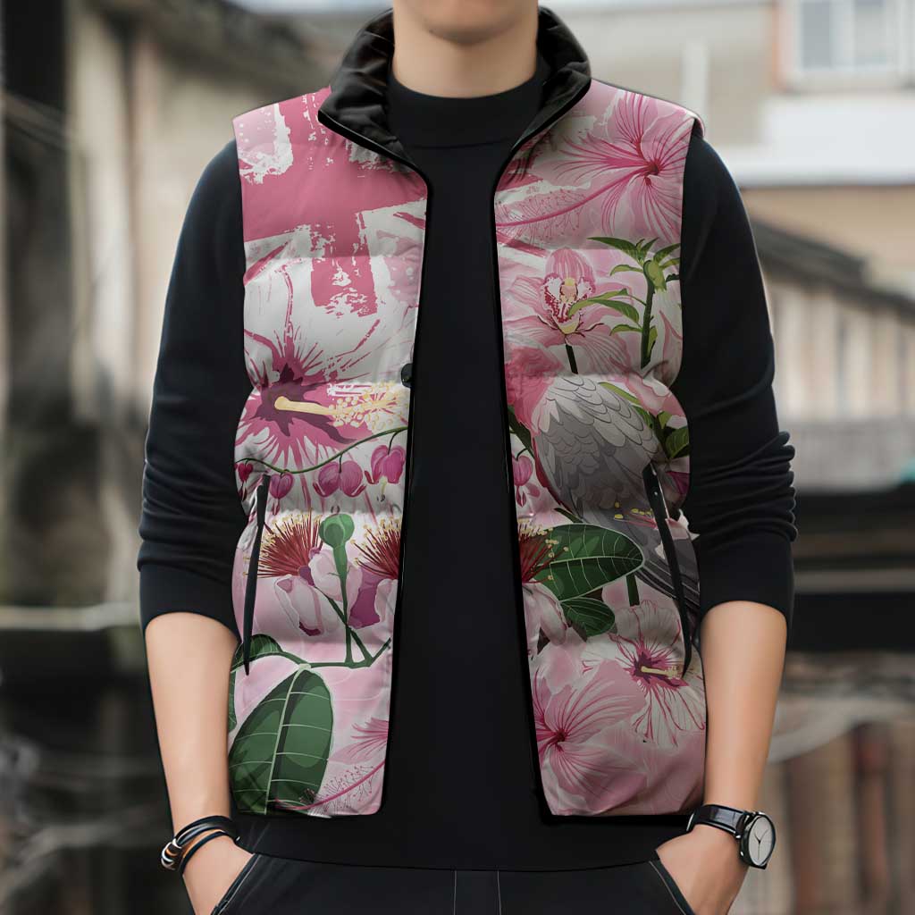 Personalised Australia Day Sleeveless Puffer Jacket Pink Parrot Bird Opal Art - Aussie Hoodie