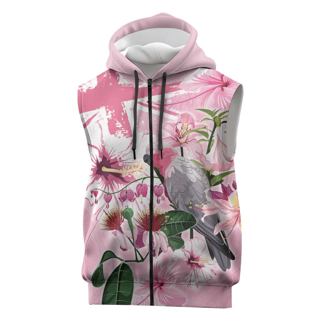 Personalised Australia Day Sleeveless Zip Hoodie Pink Parrot Bird Opal Art - Aussie Hoodie