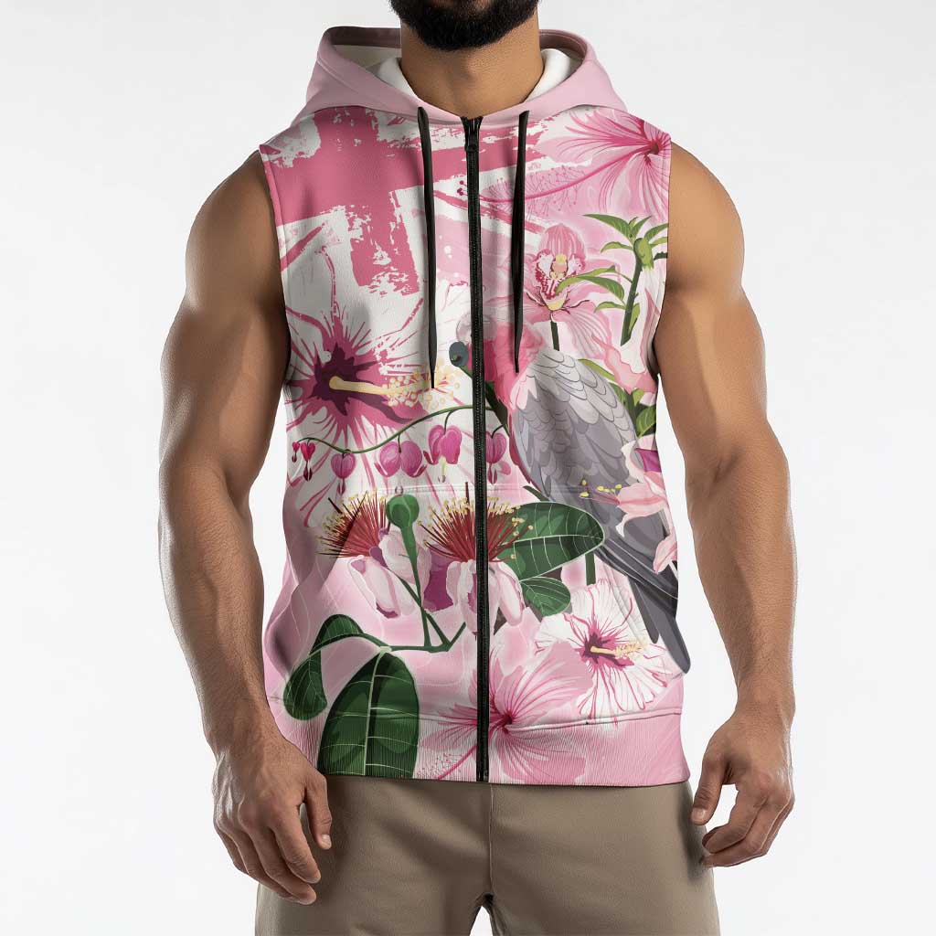 Personalised Australia Day Sleeveless Zip Hoodie Pink Parrot Bird Opal Art - Aussie Hoodie