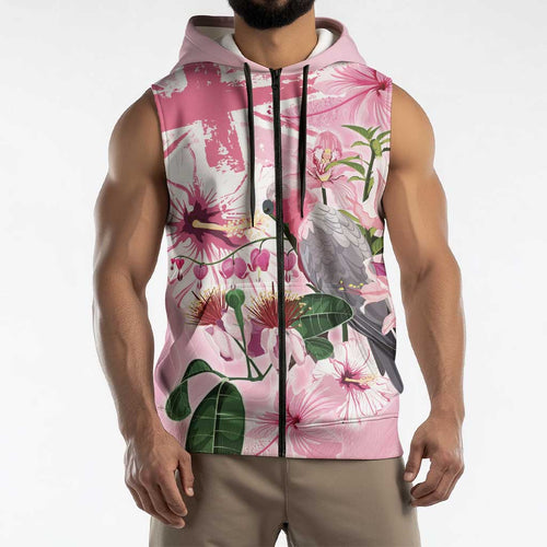 Personalised Australia Day Sleeveless Zip Hoodie Pink Parrot Bird Opal Art - Aussie Hoodie