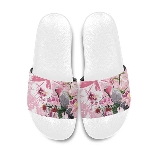 Personalised Australia Day Slide Sandals Pink Parrot Bird Opal Art - Aussie Hoodie