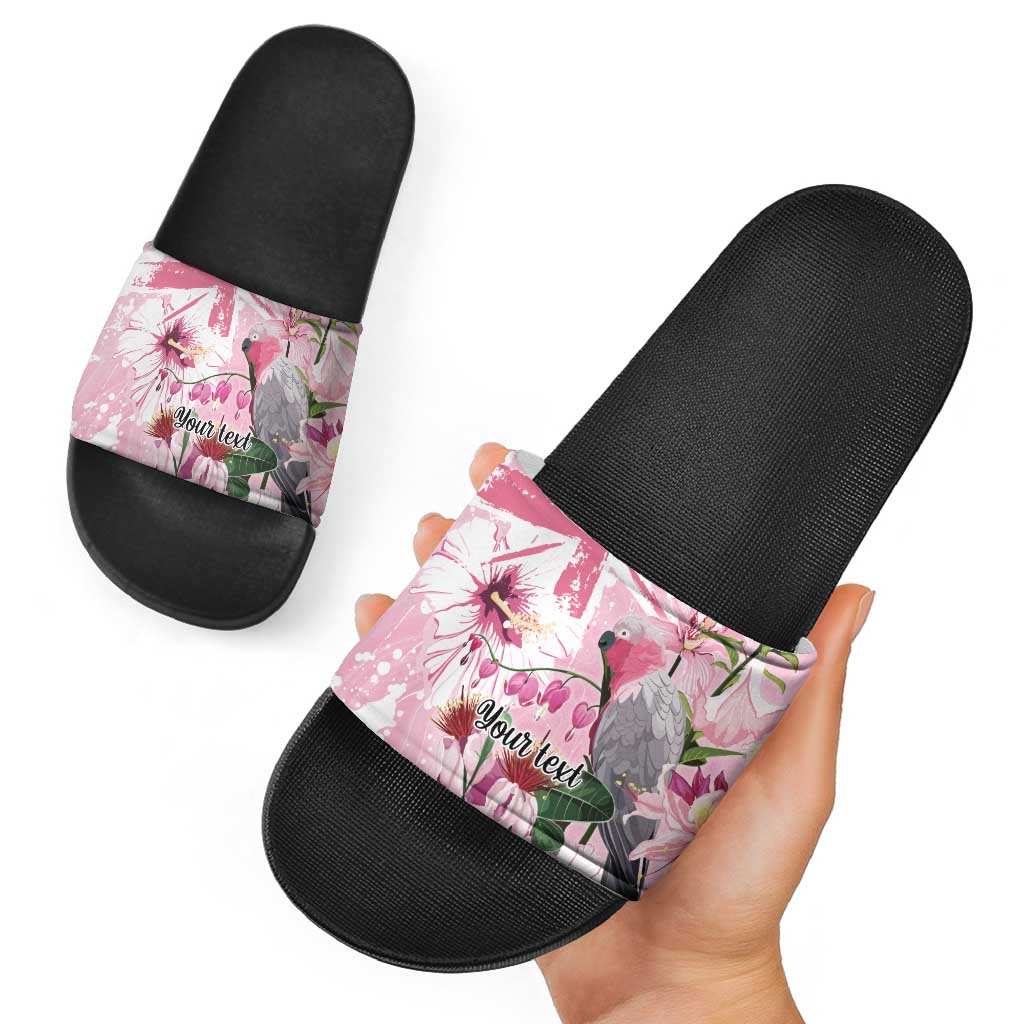 Personalised Australia Day Slide Sandals Pink Parrot Bird Opal Art - Aussie Hoodie