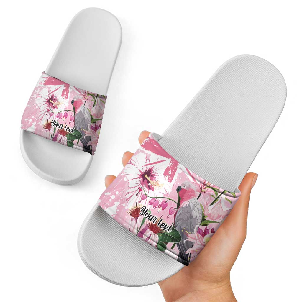 Personalised Australia Day Slide Sandals Pink Parrot Bird Opal Art - Aussie Hoodie