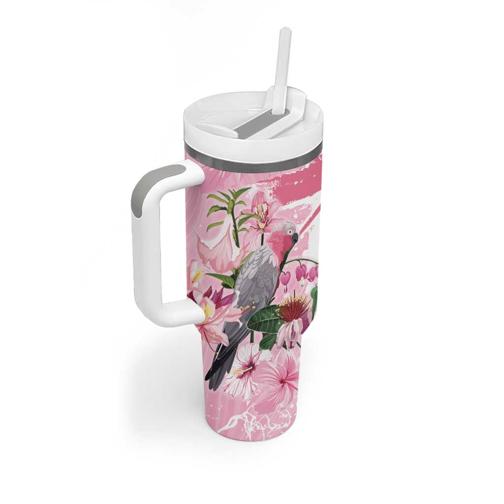 Personalised Australia Day Tumbler With Handle Pink Parrot Bird Opal Art - Aussie Hoodie