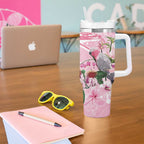 Personalised Australia Day Tumbler With Handle Pink Parrot Bird Opal Art - Aussie Hoodie