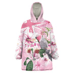 Personalised Australia Day Wearable Blanket Hoodie Pink Parrot Bird Opal Art - Aussie Hoodie