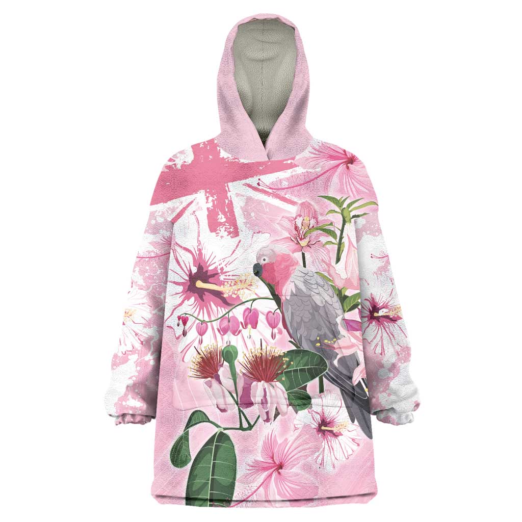 Personalised Australia Day Wearable Blanket Hoodie Pink Parrot Bird Opal Art - Aussie Hoodie