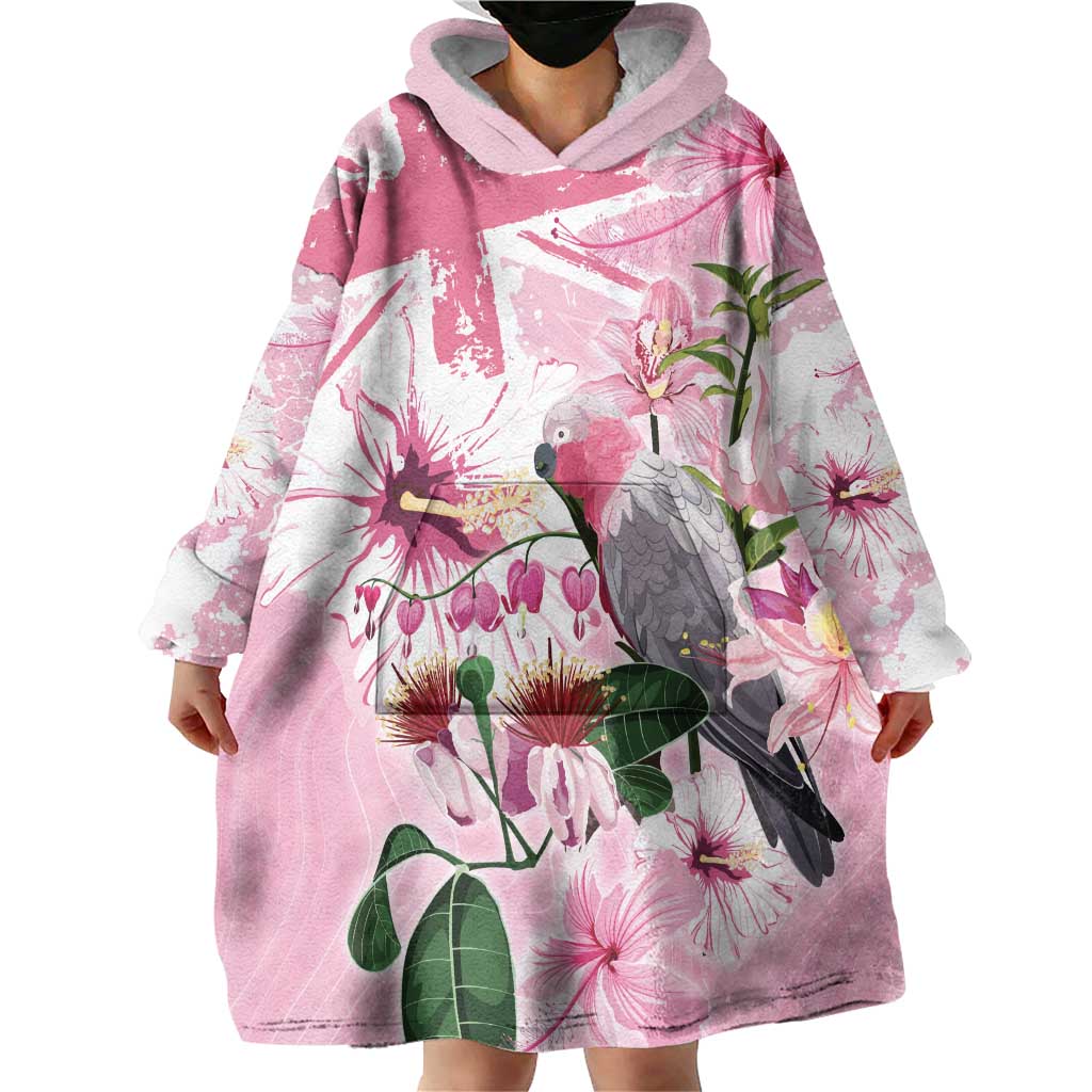 Personalised Australia Day Wearable Blanket Hoodie Pink Parrot Bird Opal Art - Aussie Hoodie