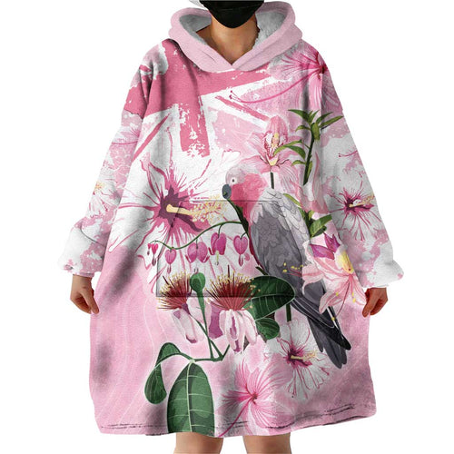 Personalised Australia Day Wearable Blanket Hoodie Pink Parrot Bird Opal Art - Aussie Hoodie