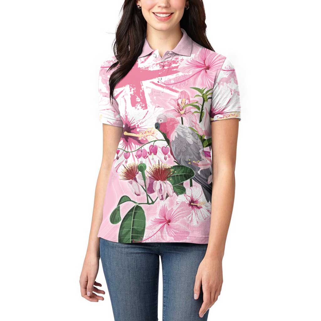 Personalised Australia Day Women Polo Shirt Pink Parrot Bird Opal Art - Aussie Hoodie