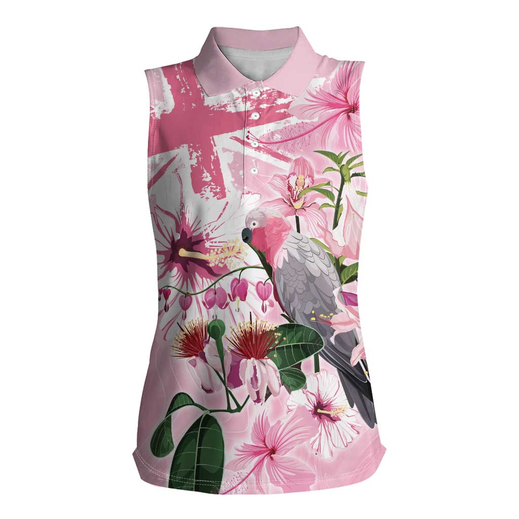 Personalised Australia Day Women Sleeveless Polo Shirt Pink Parrot Bird Opal Art - Aussie Hoodie