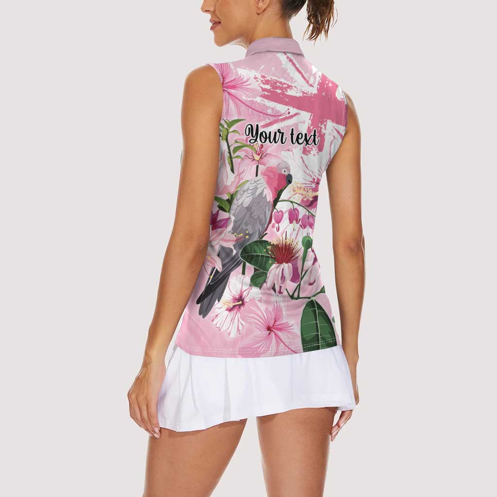 Personalised Australia Day Women Sleeveless Polo Shirt Pink Parrot Bird Opal Art - Aussie Hoodie