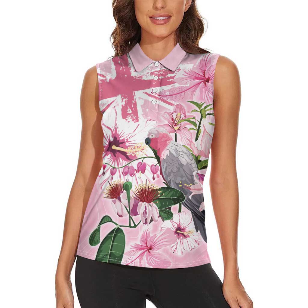 Personalised Australia Day Women Sleeveless Polo Shirt Pink Parrot Bird Opal Art - Aussie Hoodie