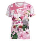 Personalised Australia Day Women V-Neck T-Shirt Pink Parrot Bird Opal Art - Aussie Hoodie