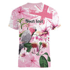 Personalised Australia Day Women V-Neck T-Shirt Pink Parrot Bird Opal Art - Aussie Hoodie
