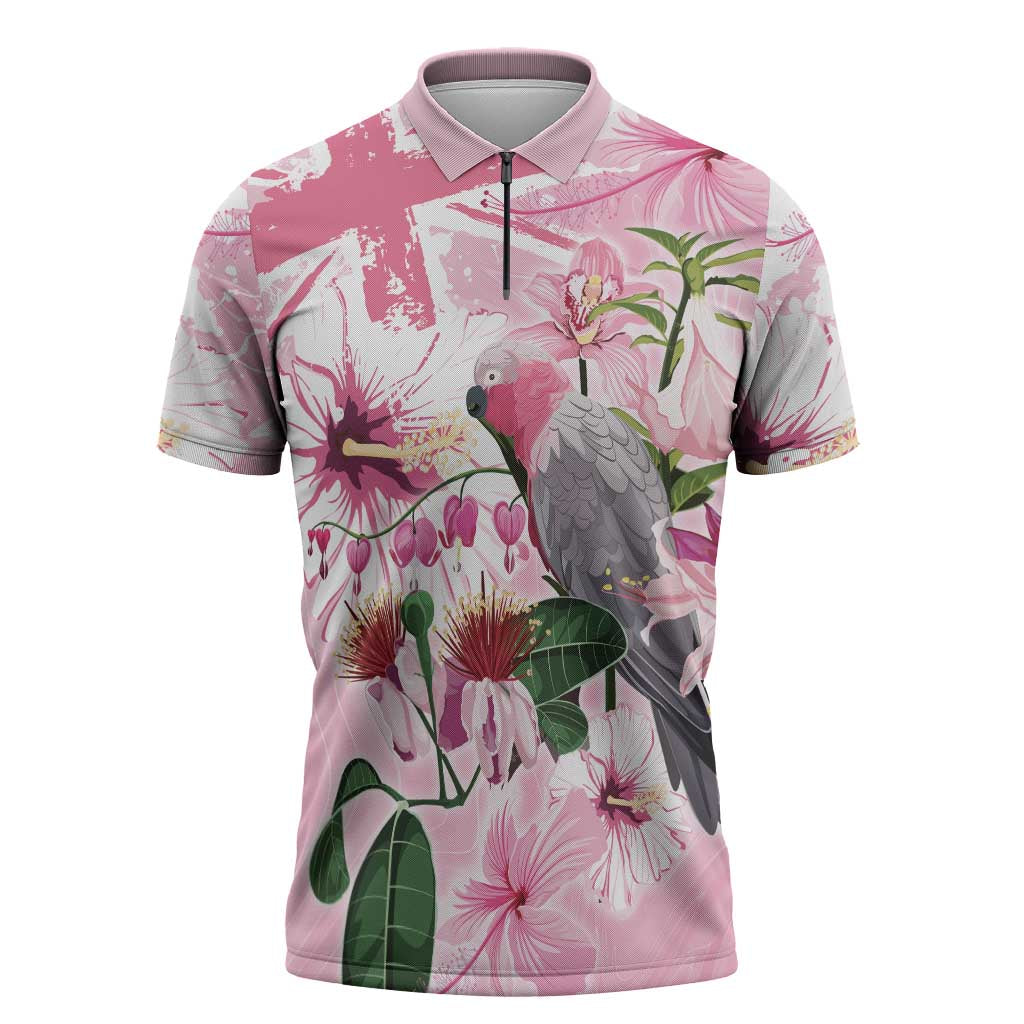 Personalised Australia Day Zipper Polo Shirt Pink Parrot Bird Opal Art - Aussie Hoodie